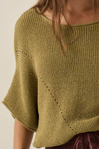 True Self Short-Sleeve Pointelle Rib-Knit Sweater - ShopPromesa