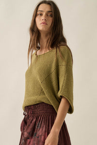 True Self Short-Sleeve Pointelle Rib-Knit Sweater - ShopPromesa