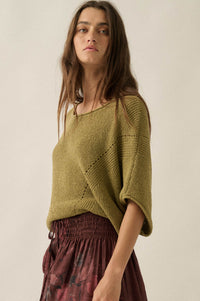True Self Short-Sleeve Pointelle Rib-Knit Sweater - ShopPromesa