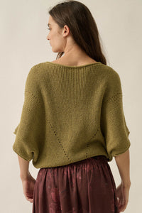 True Self Short-Sleeve Pointelle Rib-Knit Sweater - ShopPromesa