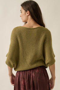True Self Short-Sleeve Pointelle Rib-Knit Sweater - ShopPromesa