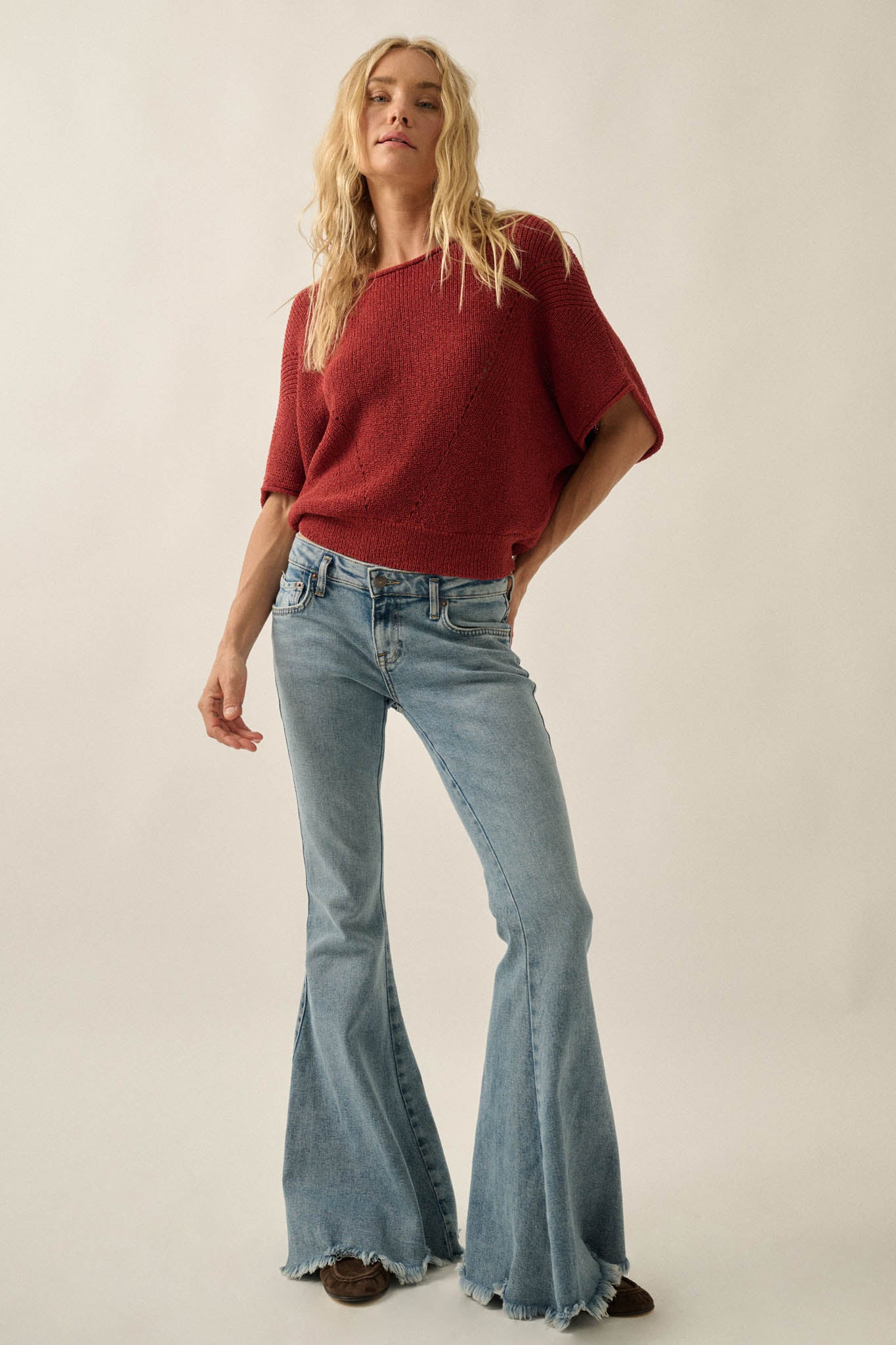 True Self Short-Sleeve Pointelle Rib-Knit Sweater - ShopPromesa