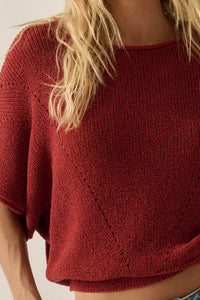 True Self Short-Sleeve Pointelle Rib-Knit Sweater - ShopPromesa