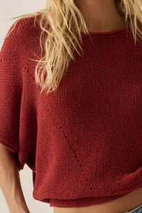 True Self Short-Sleeve Pointelle Rib-Knit Sweater - ShopPromesa