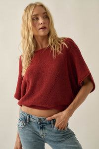 True Self Short-Sleeve Pointelle Rib-Knit Sweater - ShopPromesa