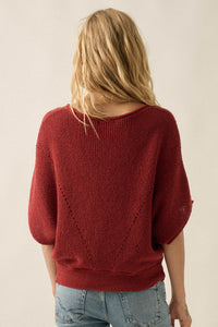 True Self Short-Sleeve Pointelle Rib-Knit Sweater - ShopPromesa