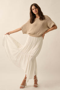 True Self Short-Sleeve Pointelle Rib-Knit Sweater - ShopPromesa