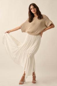 True Self Short-Sleeve Pointelle Rib-Knit Sweater - ShopPromesa