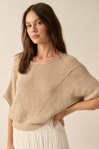 True Self Short-Sleeve Pointelle Rib-Knit Sweater - ShopPromesa