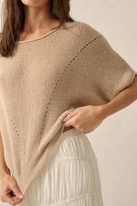 True Self Short-Sleeve Pointelle Rib-Knit Sweater - ShopPromesa