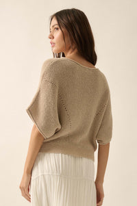 True Self Short-Sleeve Pointelle Rib-Knit Sweater - ShopPromesa