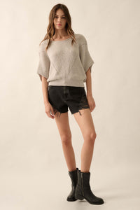 True Self Short-Sleeve Pointelle Rib-Knit Sweater - ShopPromesa