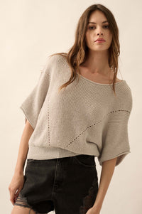 True Self Short-Sleeve Pointelle Rib-Knit Sweater - ShopPromesa