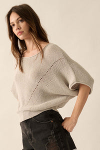 True Self Short-Sleeve Pointelle Rib-Knit Sweater - ShopPromesa