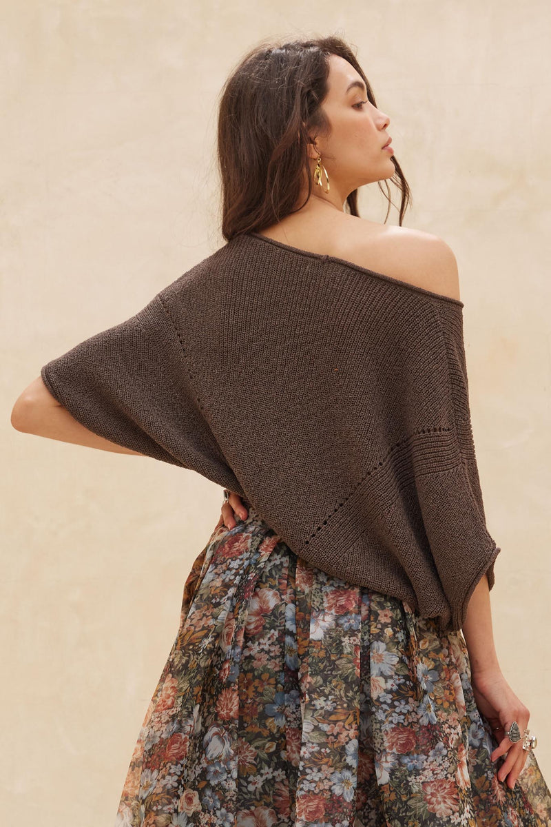 True Self Short-Sleeve Pointelle Rib-Knit Sweater