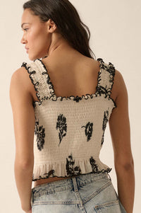 Deco Darling Floral Mesh Smocked Ruffle Cami Top - ShopPromesa