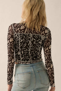 Modern Blossoms Floral-Print Mesh Exposed-Seam Top - ShopPromesa