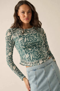 Modern Blossoms Floral-Print Mesh Exposed-Seam Top - ShopPromesa