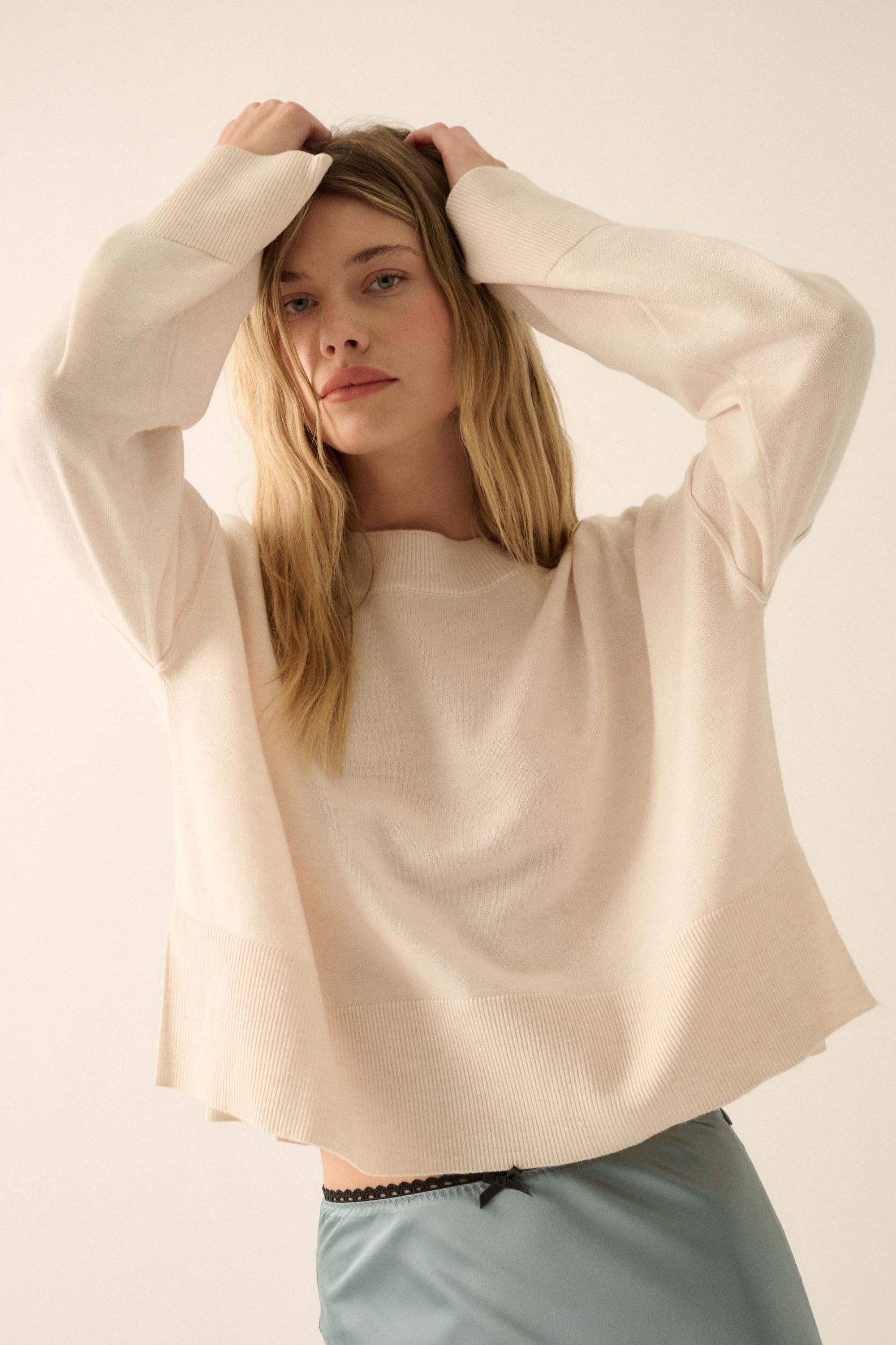 Feels Like Home Solid Knit Drop-Shoulder Sweater - ShopPromesa