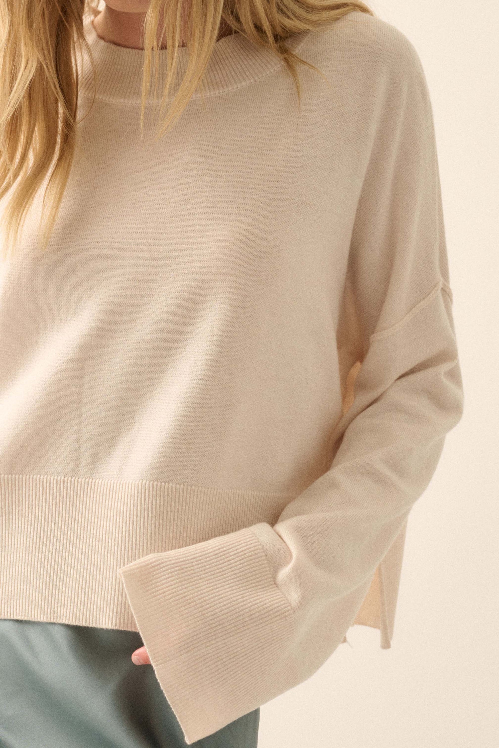 Feels Like Home Solid Knit Drop-Shoulder Sweater - ShopPromesa