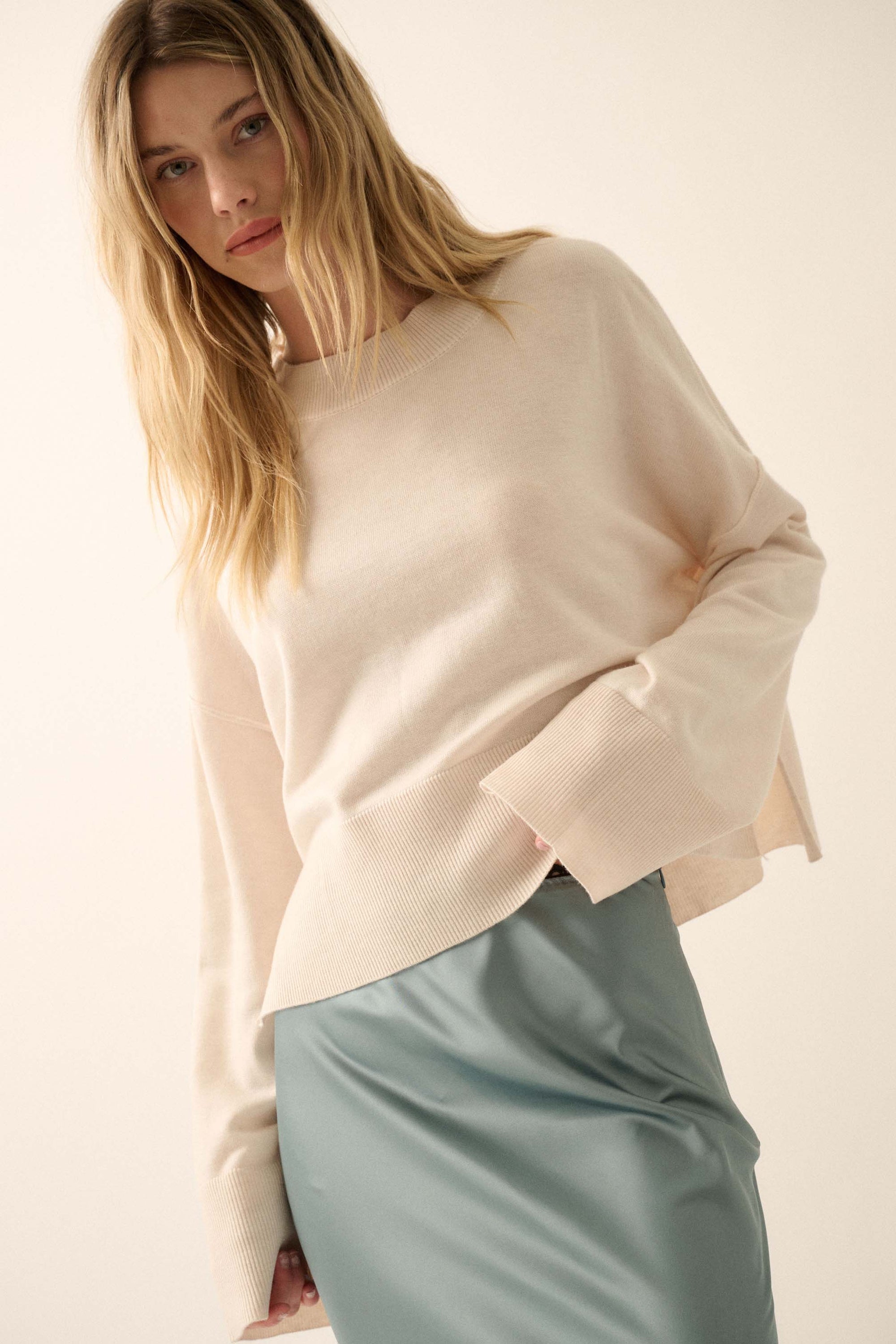 Feels Like Home Solid Knit Drop-Shoulder Sweater - ShopPromesa