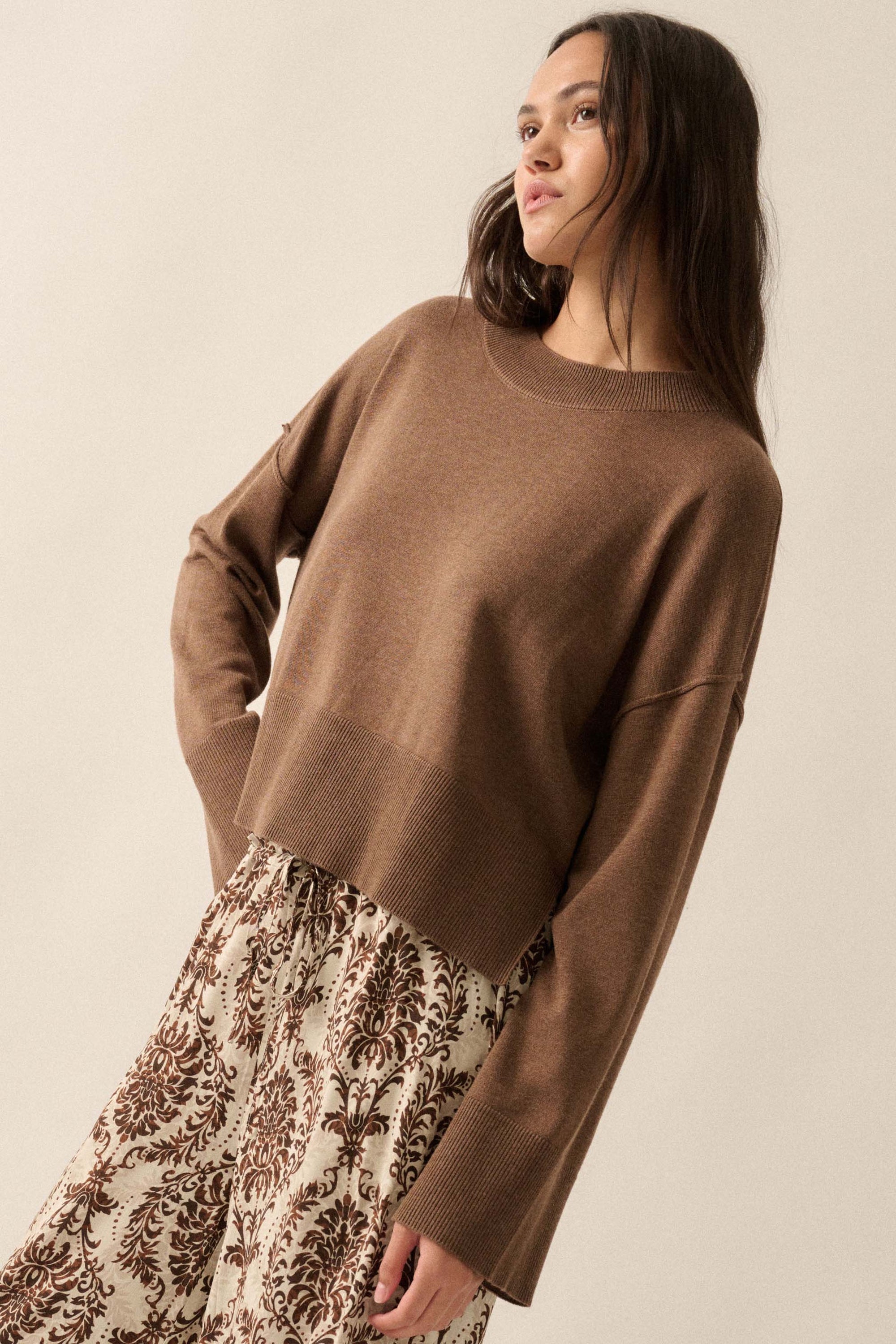 Feels Like Home Solid Knit Drop-Shoulder Sweater - ShopPromesa