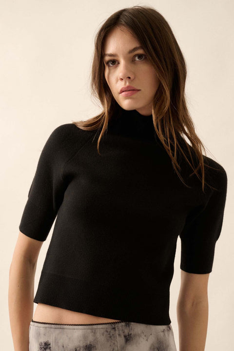 Simple Pleasures Short-Sleeve Mock-Neck Sweater - ShopPromesa