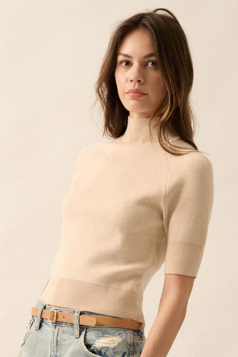 Simple Pleasures Short-Sleeve Mock-Neck Sweater - ShopPromesa