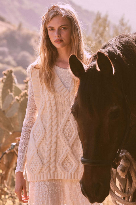 Making the Grade Oversize Cable Knit Sweater Vest