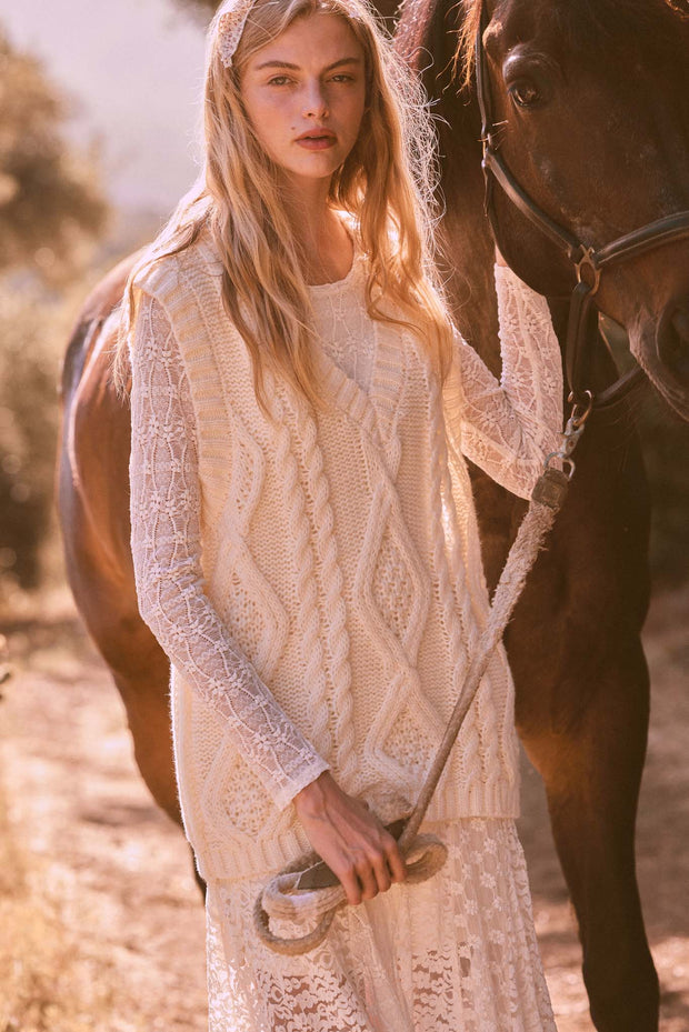 Making the Grade Oversize Cable Knit Sweater Vest