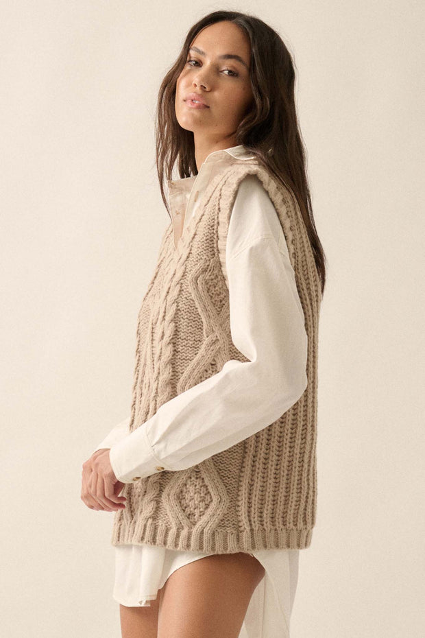 Making the Grade Oversize Cable Knit Sweater Vest - ShopPromesa