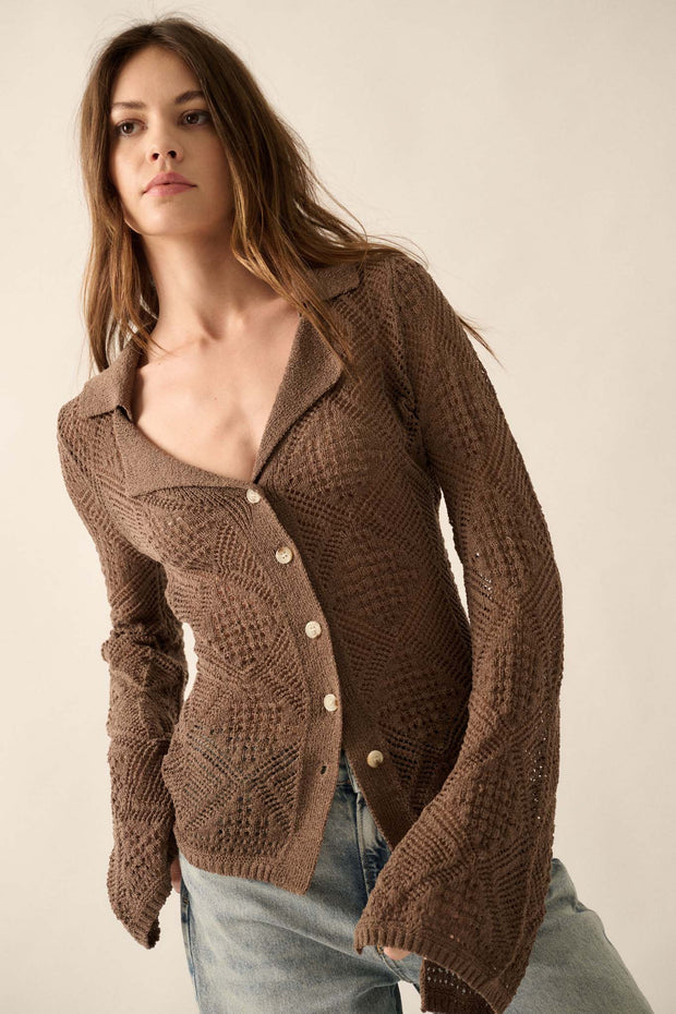 Diamond Dust Geometric Crochet Button-Up Cardigan - ShopPromesa