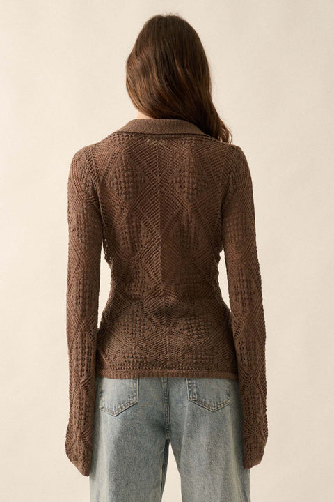 Diamond Dust Geometric Crochet Button-Up Cardigan - ShopPromesa