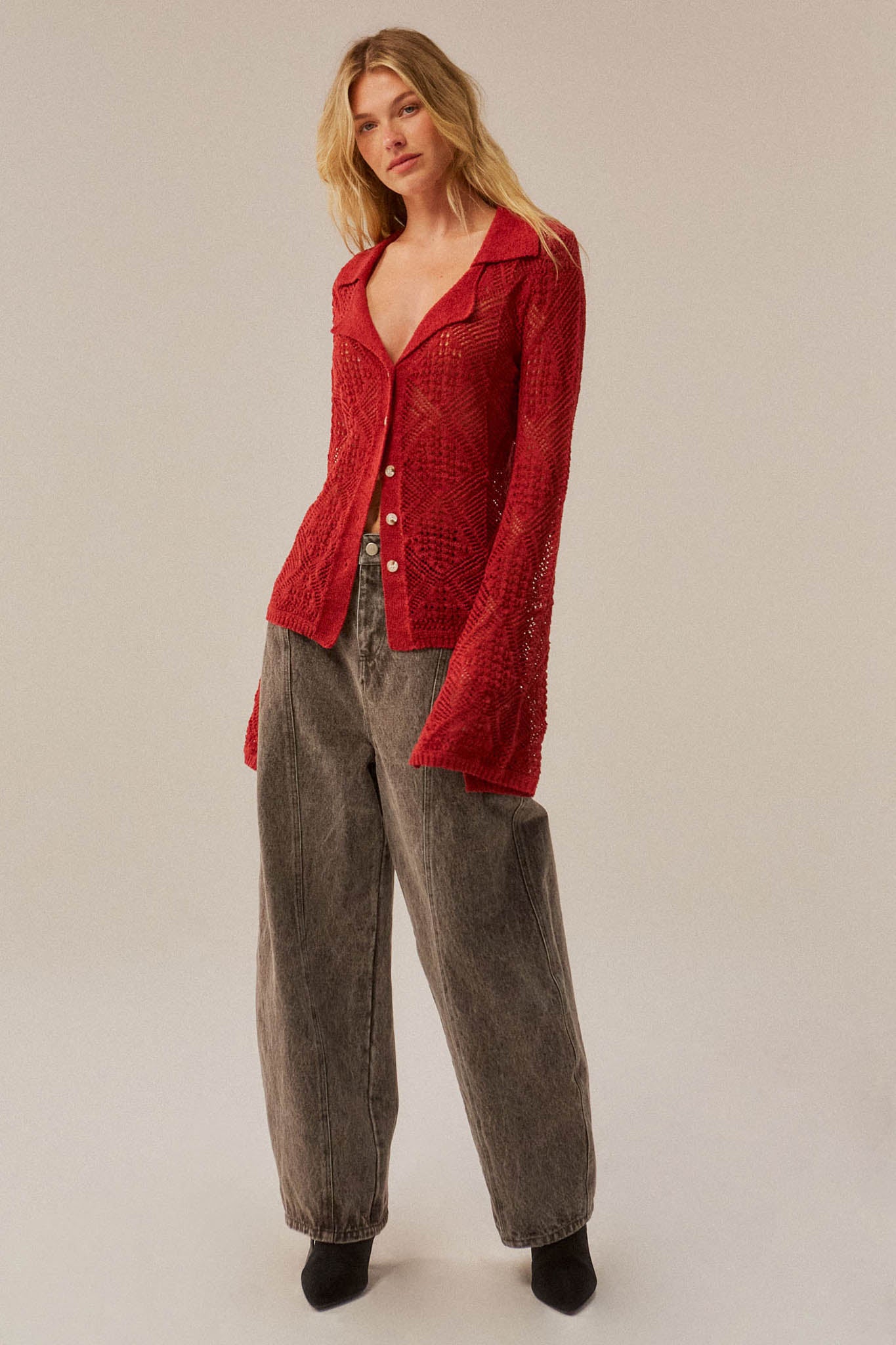 Diamond Dust Geometric Crochet Button-Up Cardigan