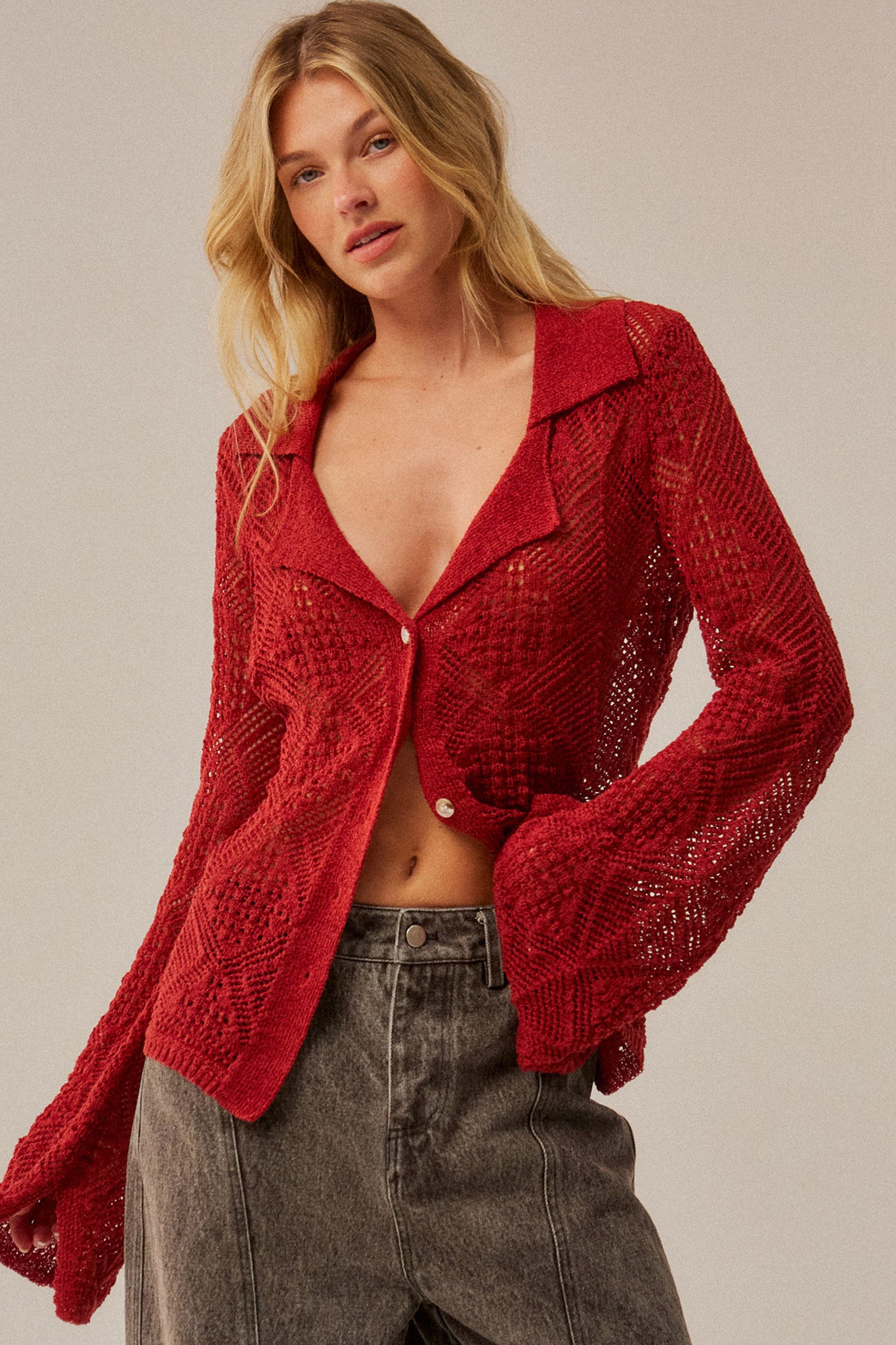 Diamond Dust Geometric Crochet Button-Up Cardigan