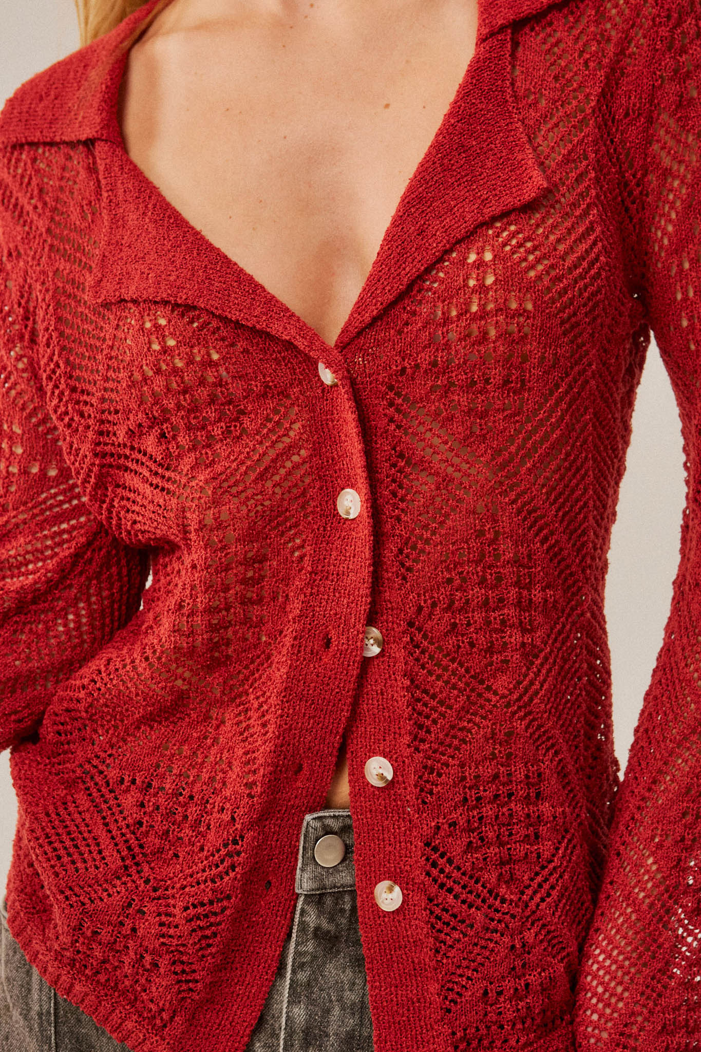 Diamond Dust Geometric Crochet Button-Up Cardigan