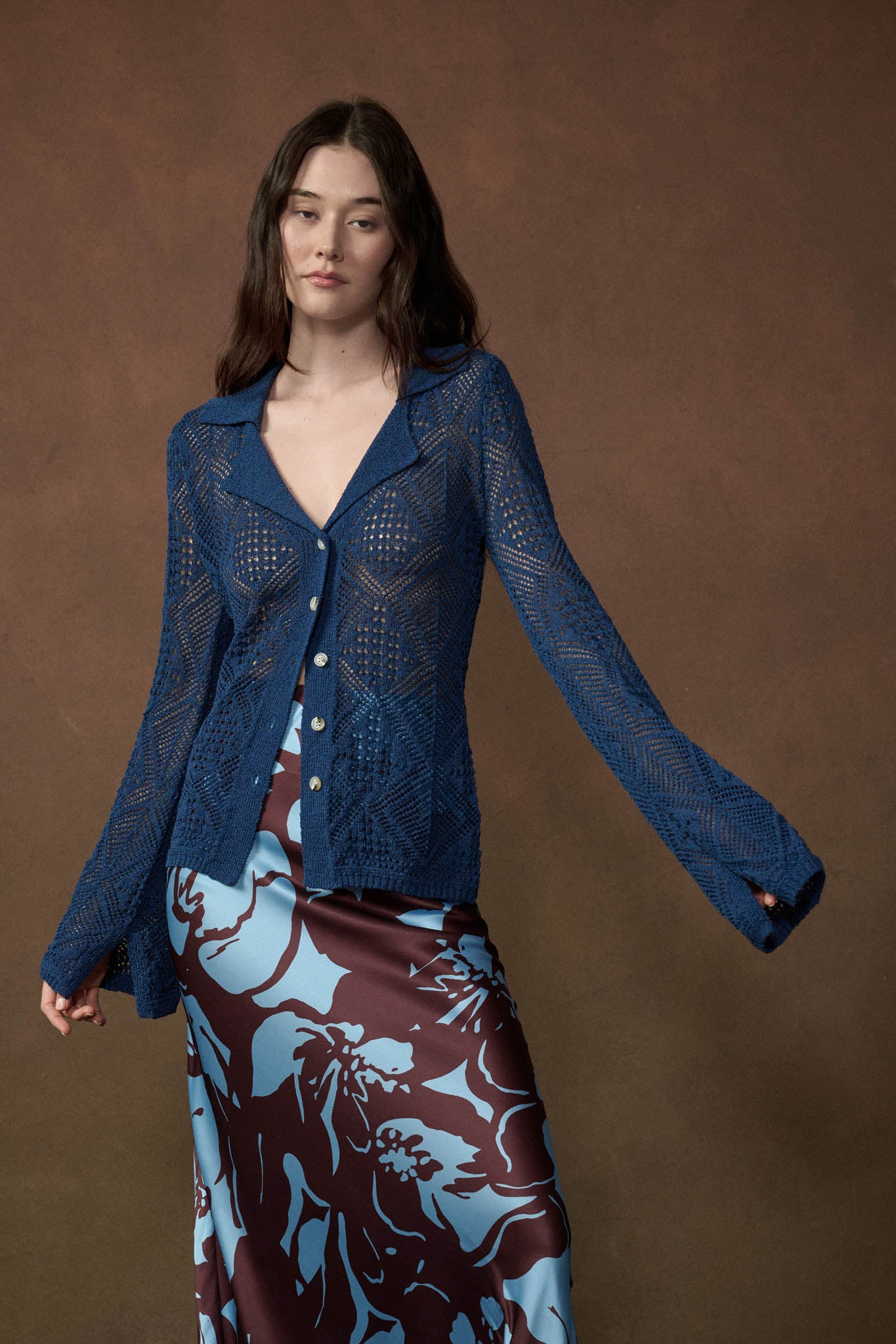 Diamond Dust Geometric Crochet Button-Up Cardigan