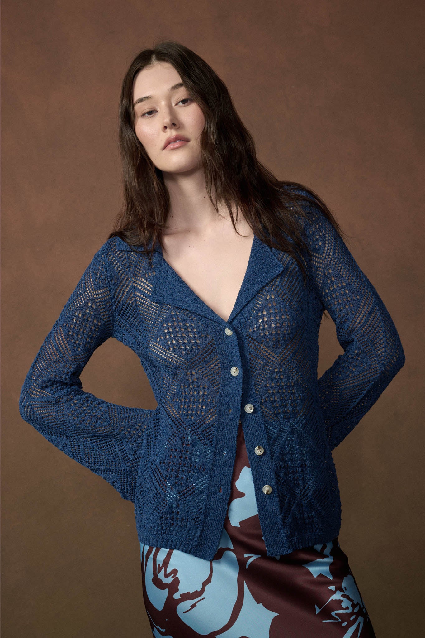 Diamond Dust Geometric Crochet Button-Up Cardigan