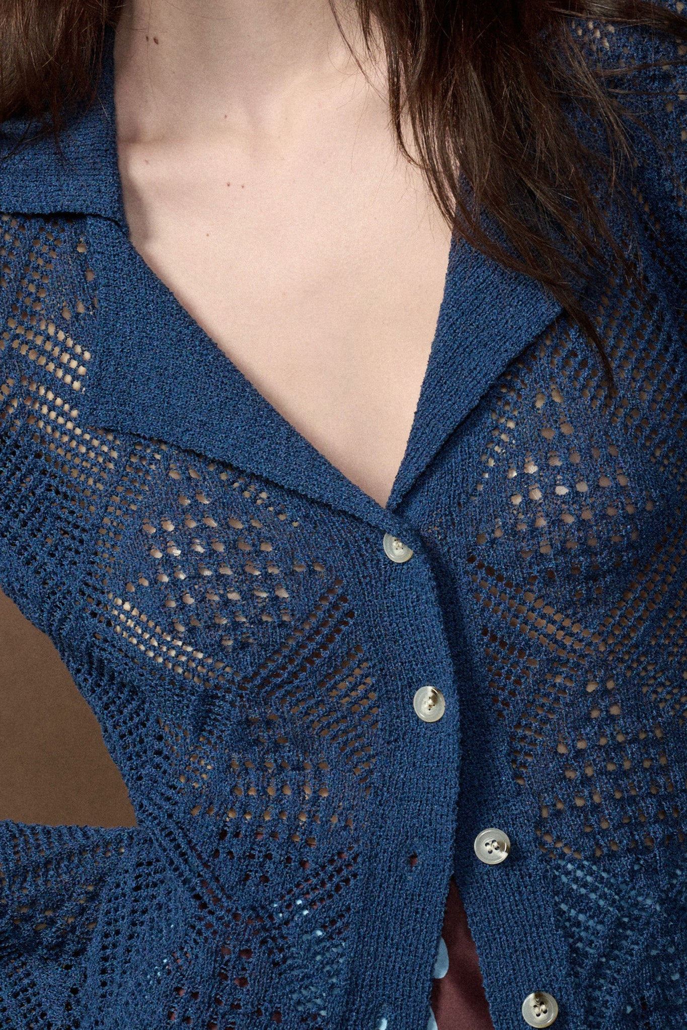 Diamond Dust Geometric Crochet Button-Up Cardigan
