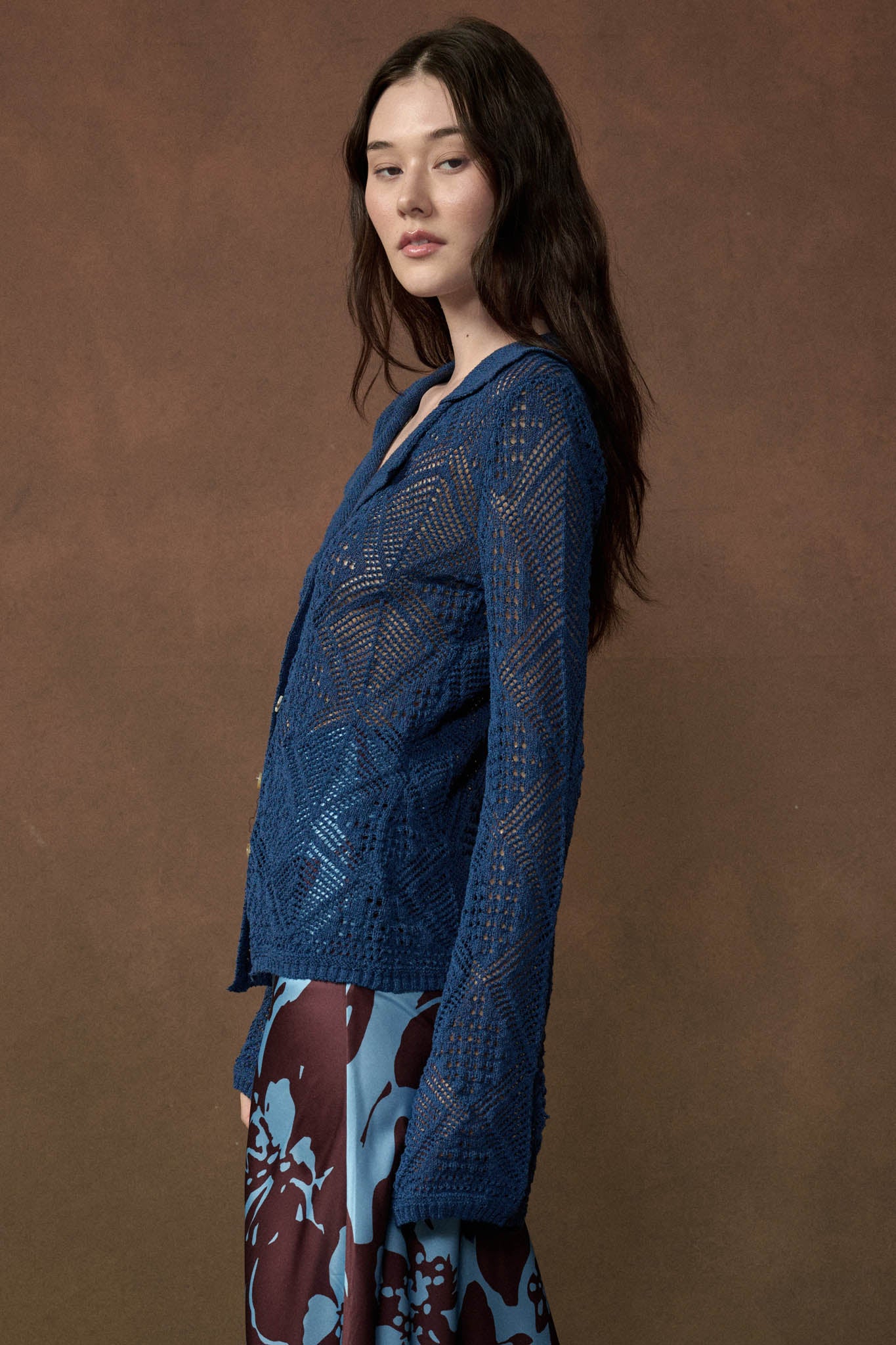 Diamond Dust Geometric Crochet Button-Up Cardigan