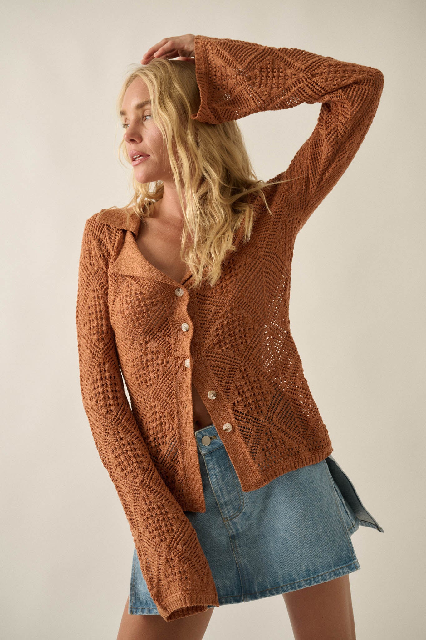 Diamond Dust Geometric Crochet Button-Up Cardigan