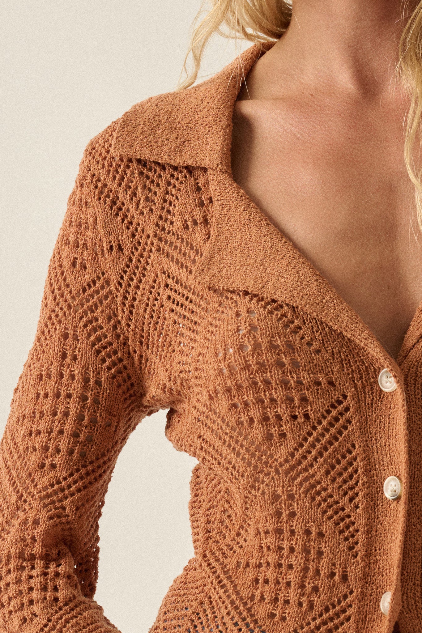 Diamond Dust Geometric Crochet Button-Up Cardigan