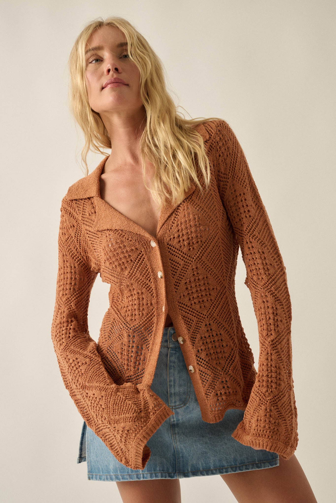 Diamond Dust Geometric Crochet Button-Up Cardigan