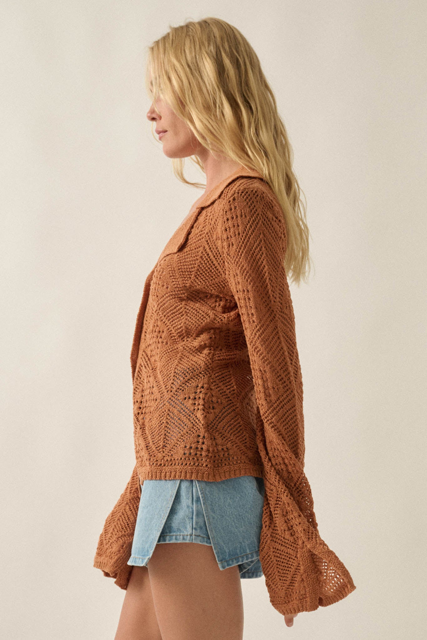 Diamond Dust Geometric Crochet Button-Up Cardigan