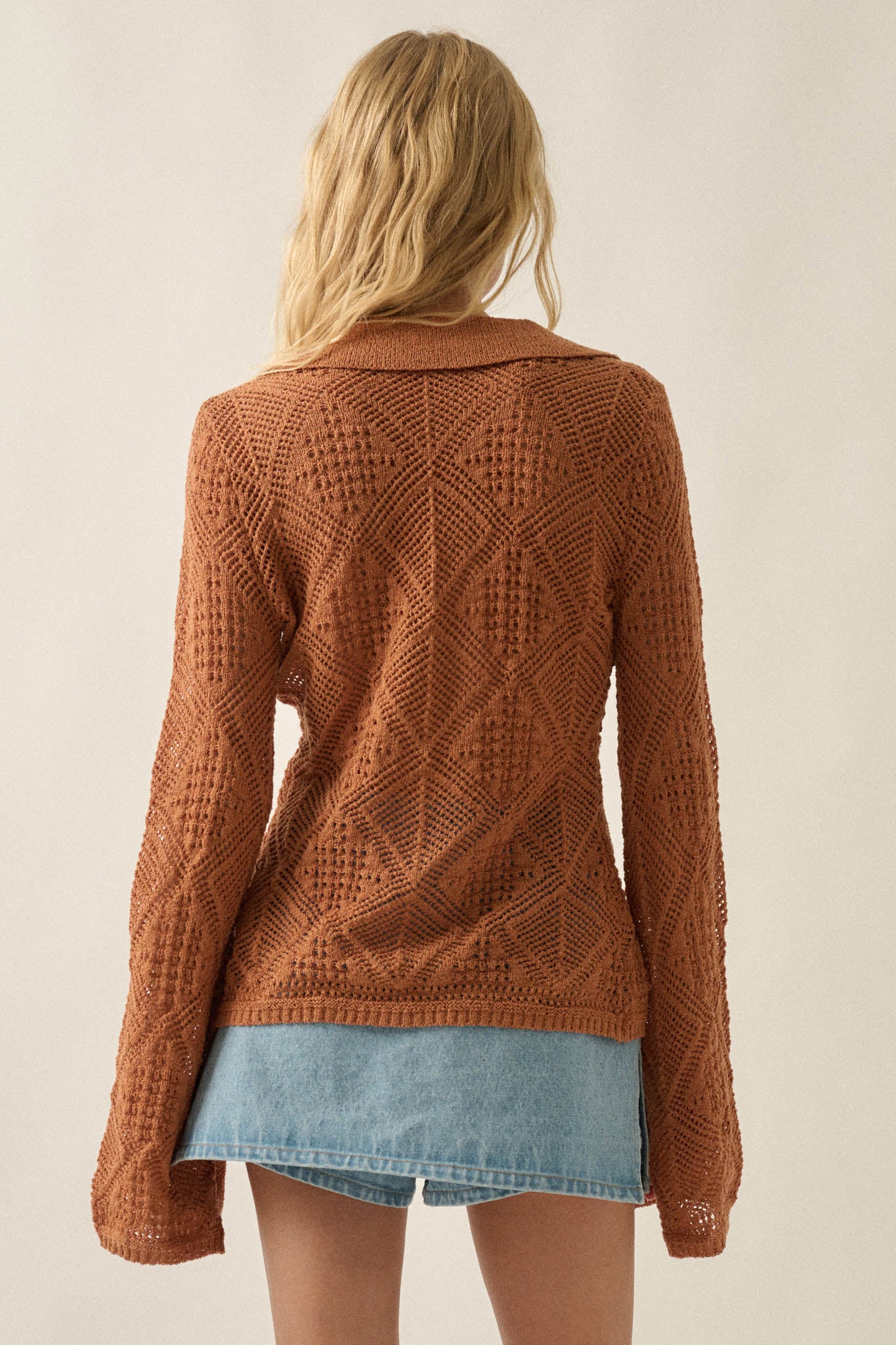 Diamond Dust Geometric Crochet Button-Up Cardigan