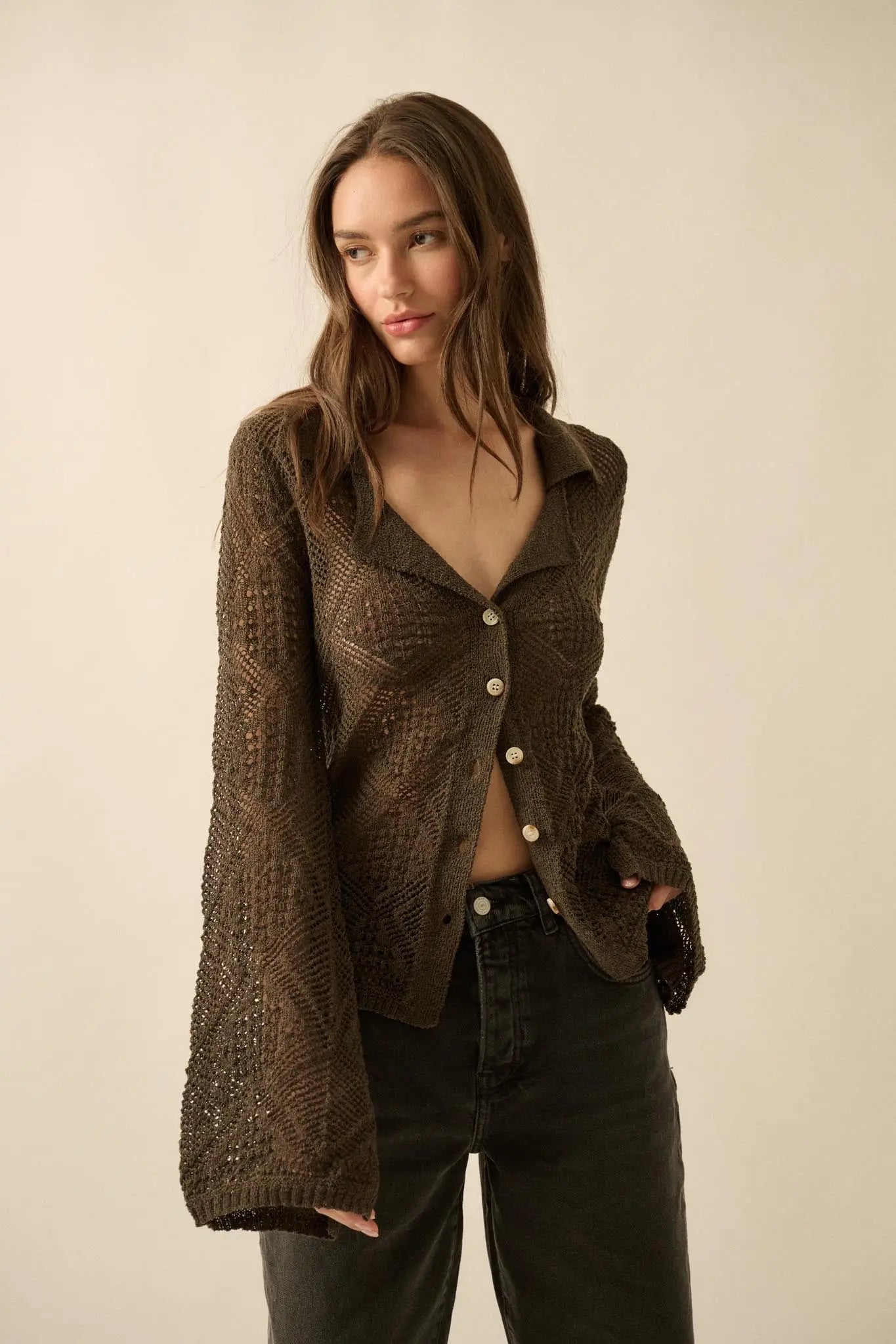 Diamond Dust Geometric Crochet Button-Up Cardigan