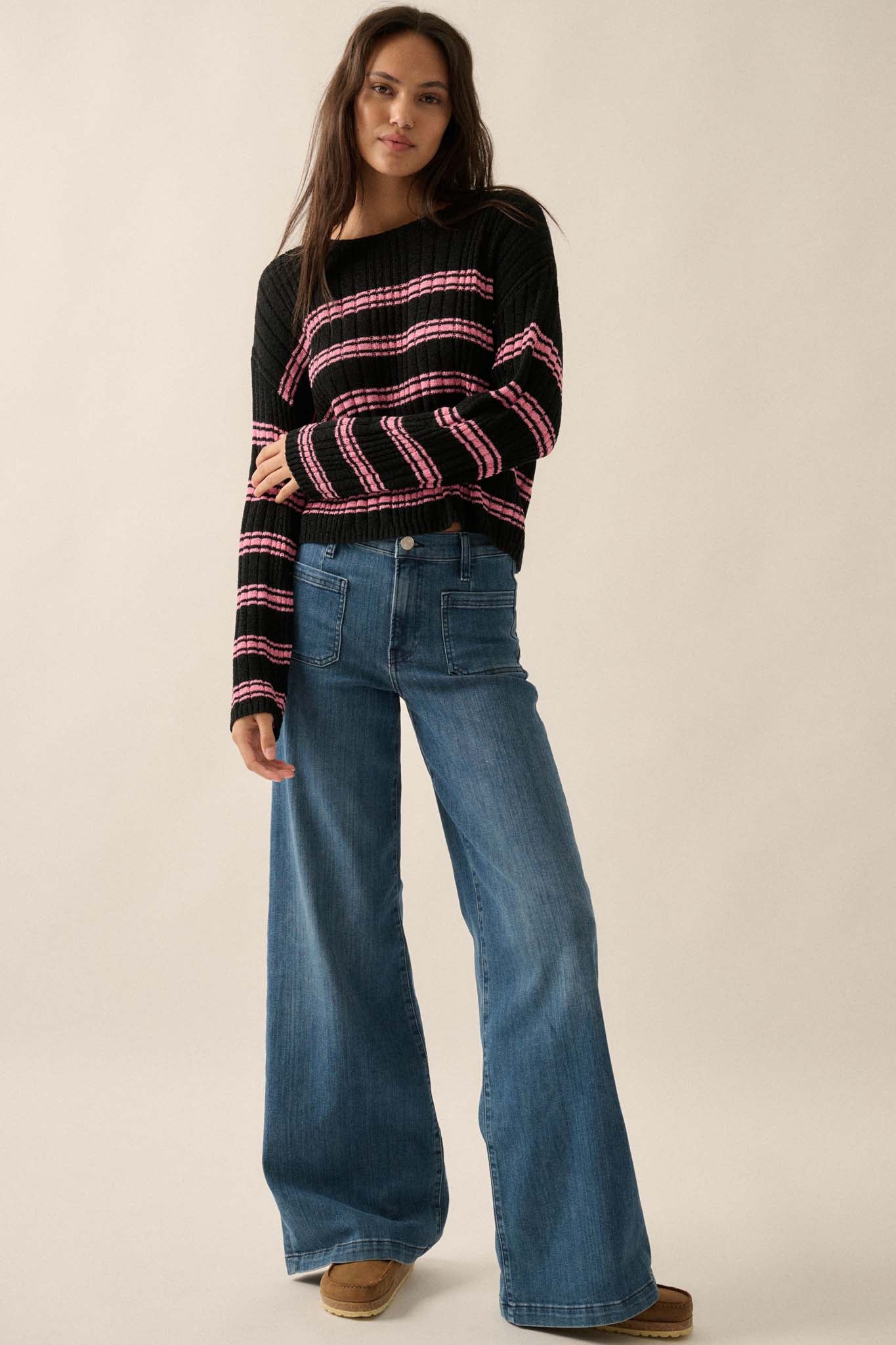 Rule the World Striped Ribbed Knit Sweater - ShopPromesa