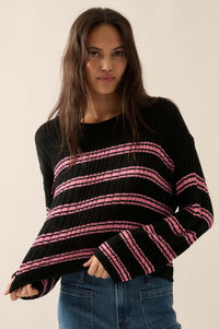 Rule the World Striped Ribbed Knit Sweater - ShopPromesa