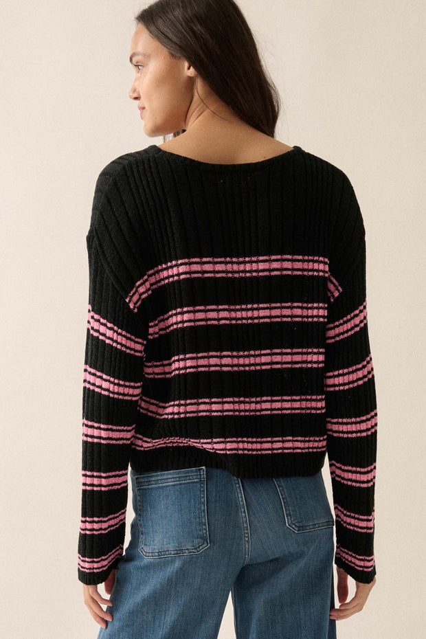 Rule the World Striped Ribbed Knit Sweater