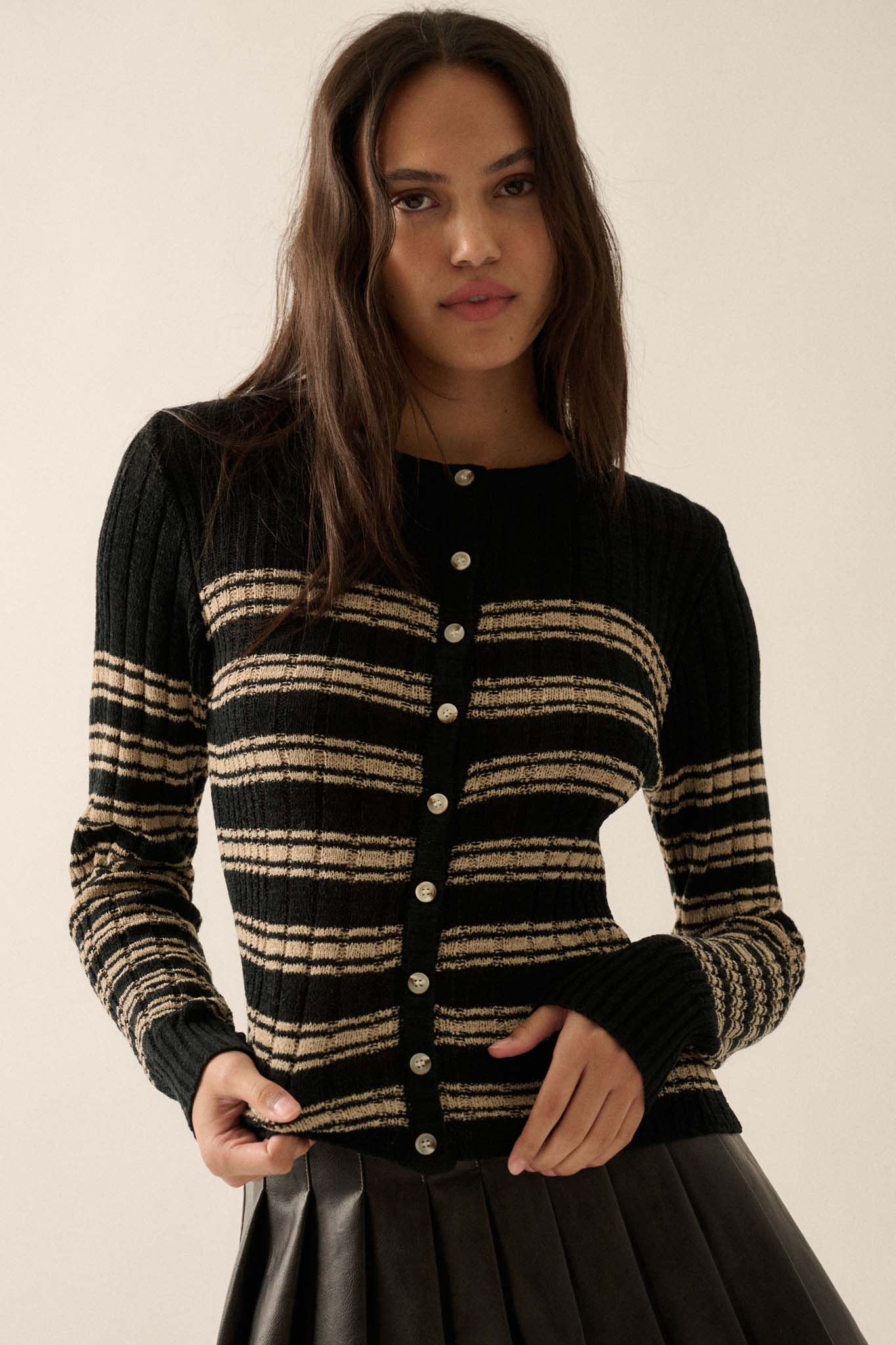 Rule the Day Striped Ribbed Knit Cardigan Sweater - ShopPromesa